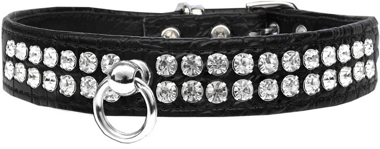 Style #72 Rhinestone Designer Croc Dog Collar Black Size 14